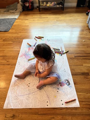 Customer photo review of Superhero Table Top Coloring Banner