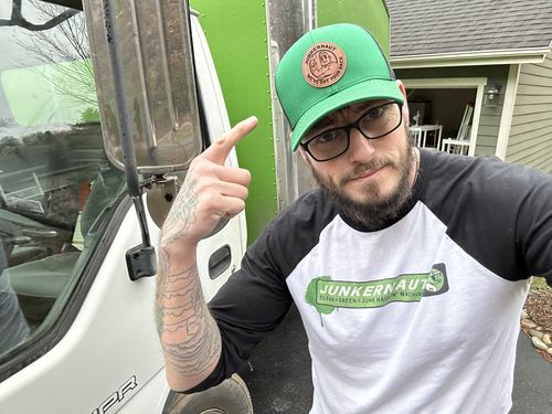 Customer photo review of Custom Leather Patch Trucker Hat - Richardson 112