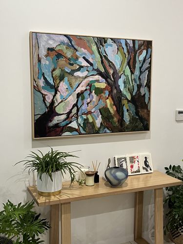 Customer photo review of Hand Embellished Eucalypt Forest -  Original Abstract Australian Bush Nature Painting Stretched Canvas Wall Art Print - Nature Wall Art