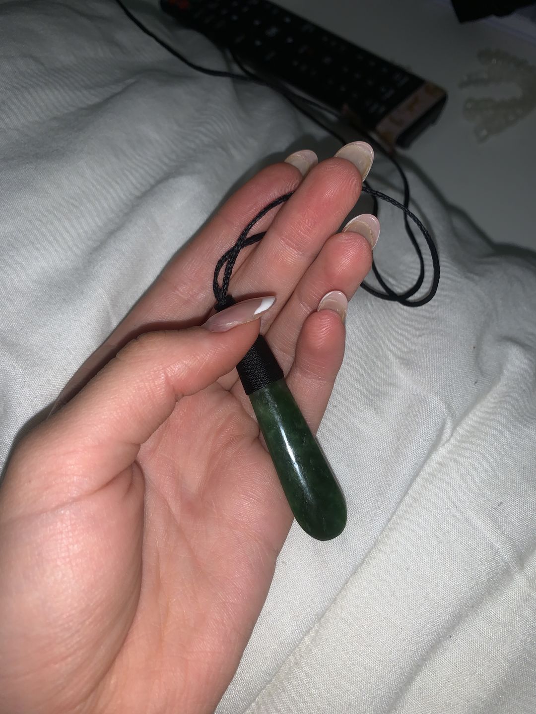 Customer photo review of Simply Stunning Greenstone Drop Necklace
