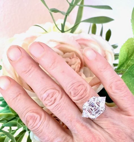 Customer photo review of 3-Stone 12.6ct Asscher CZ Ring in Sterling Silver