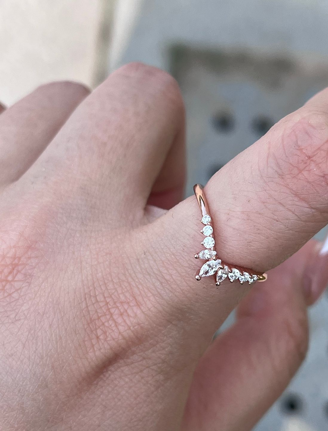 Customer photo review of Louily Elegant Rose Gold Chic V Shaped Stacking Wedding Band In Sterling Silver