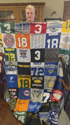 T-shirt quilt featuring cougars, badgers by Tyla from AZ