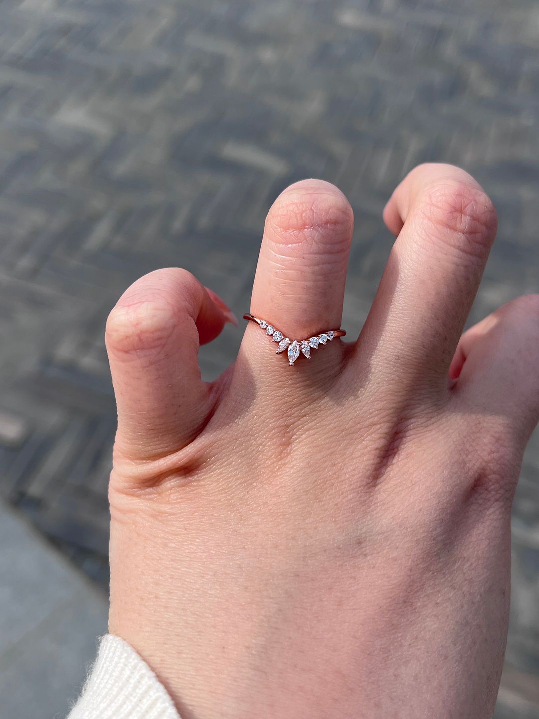 Customer photo review of Louily Elegant Rose Gold Chic V Shaped Stacking Wedding Band In Sterling Silver