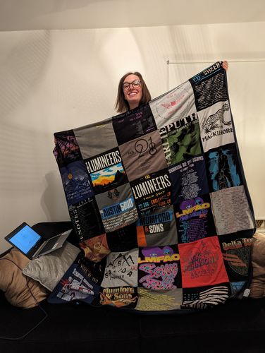 T-shirt quilt with music, concerts themes by Meghan from GA