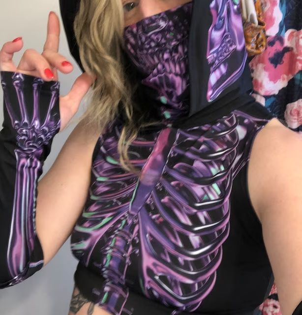 Customer photo review of Purple Skeleton Booty Shorts Set