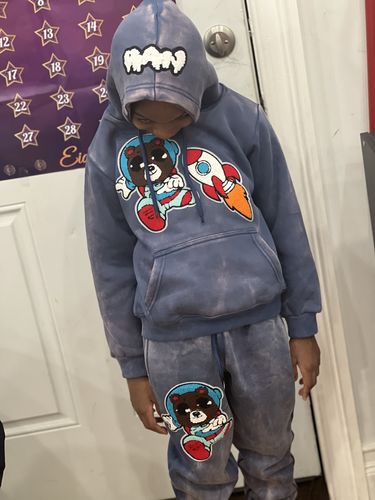 Customer photo review of Kids Space Teddy RAW Drip White Chenille Hoodie and Jogger Set