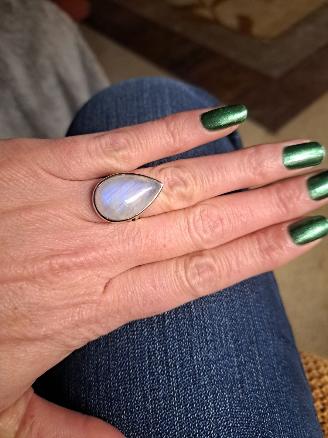 Customer photo review of Sterling Silver Teardrop Large Moonstone Ring