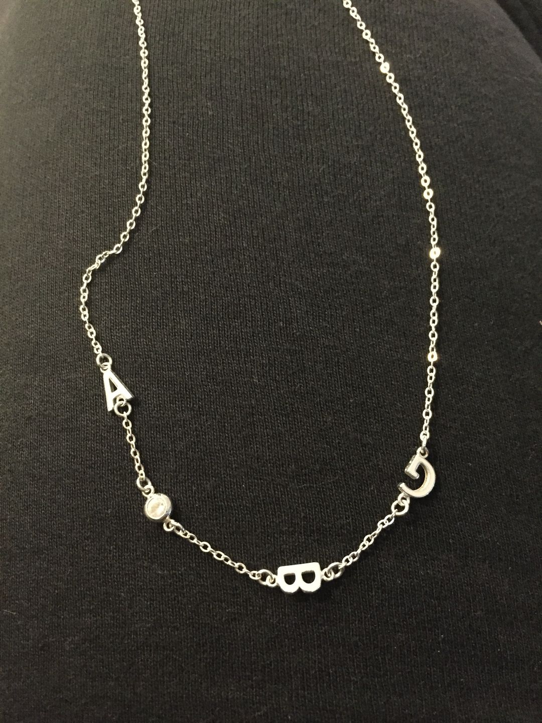 Customer photo review of Sideways Pave Letter Necklace