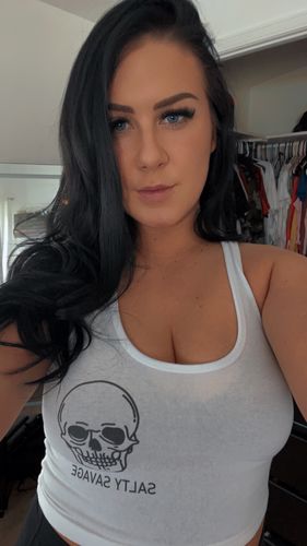 Customer photo review of Ladies "Basic Skull" Racerback Crop Tank