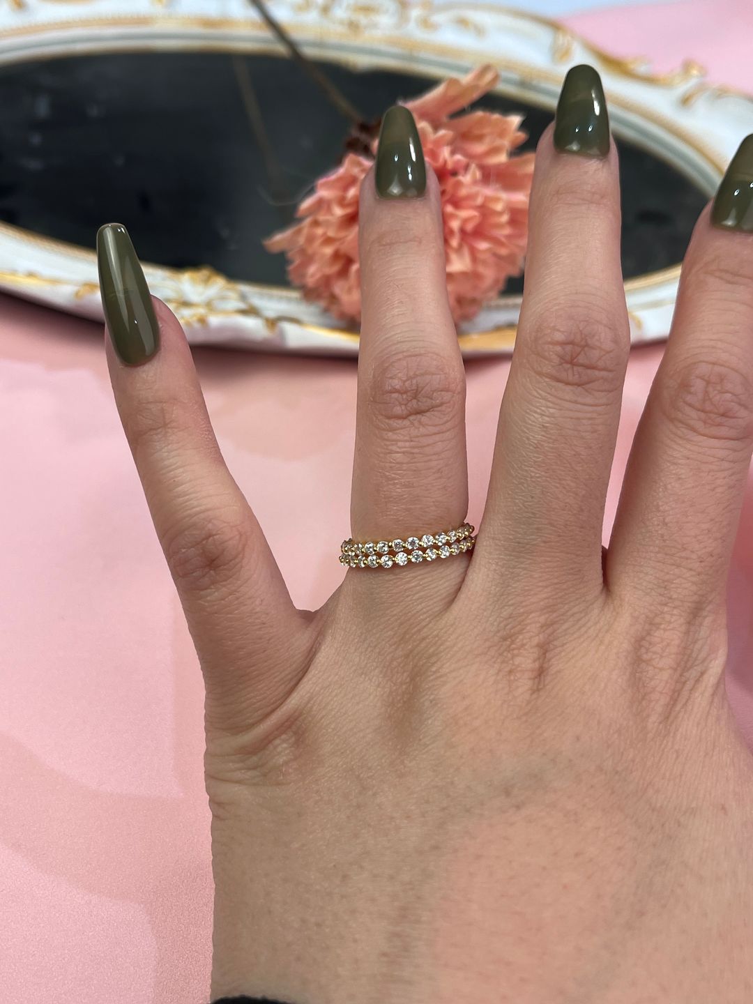 Customer photo review of Louily Elegant Yellow Gold Round Cut Full Eternity Wedding Band Set In Sterling Silver