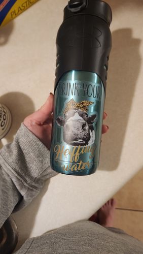 Customer photo review of Drink Your Heiffing Water Sticker