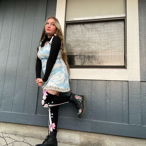 Customer photo review of Sky Blue White Clouds Strappy Dress