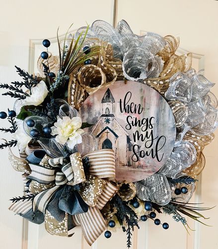Customer photo review of Wreath Sign, Religious Sign, Church Sign, DECOE-1018, Sign For Wreath, DecoExchange