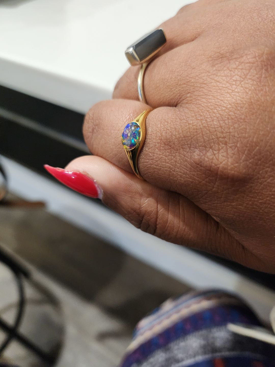 Customer photo review of Golden Oval Ring with Cremation Ashes