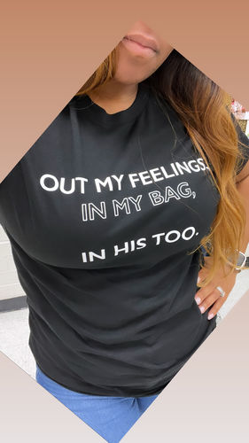 Customer photo review of Out My Feelings T-Shirt (Black/White Print)