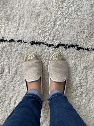 Customer photo review of Chausson femme laine, beige paillettes