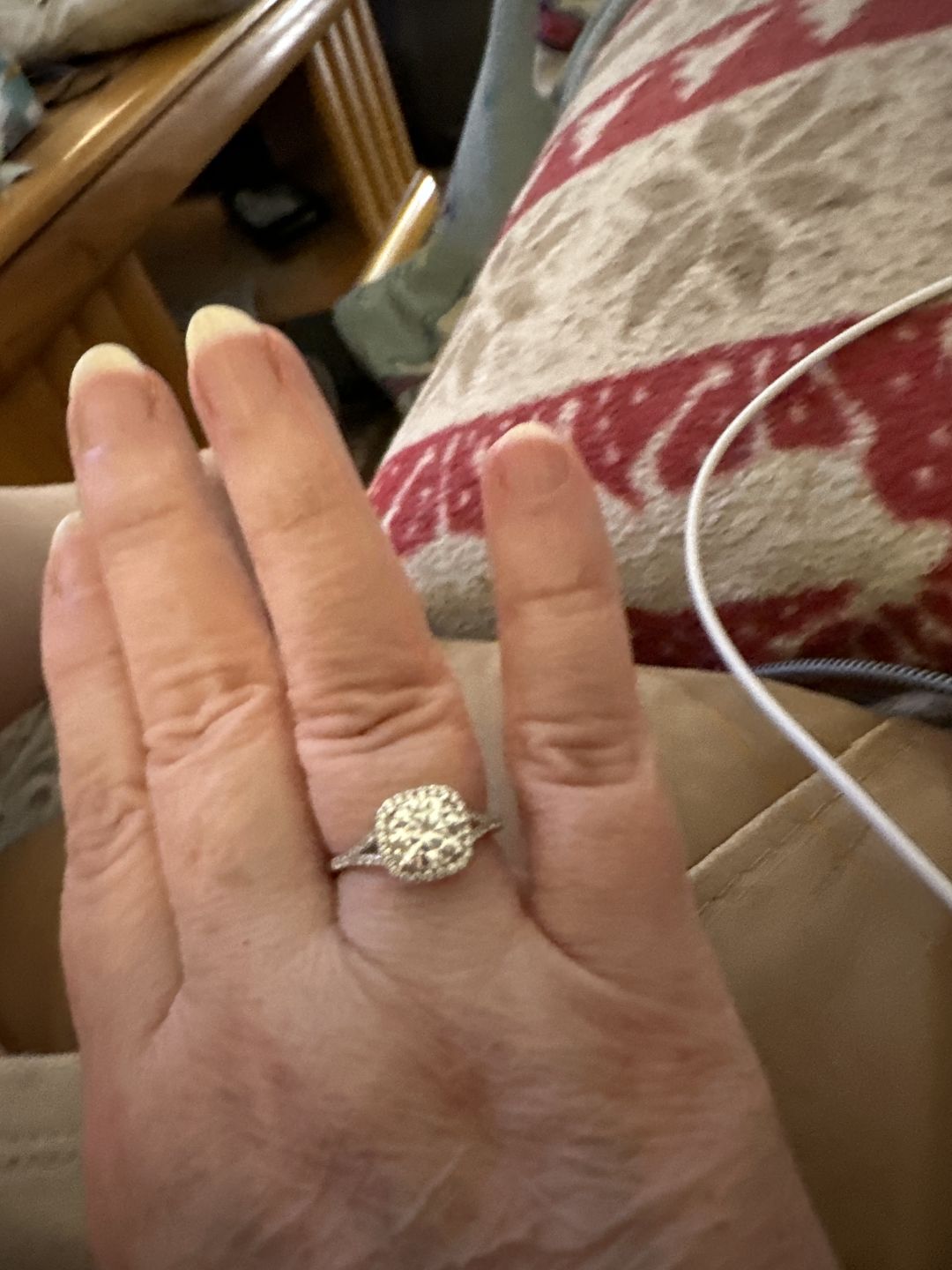 Customer photo review of Moissanite Split Shank Square Halo Pave Sterling Silver Wedding Ring