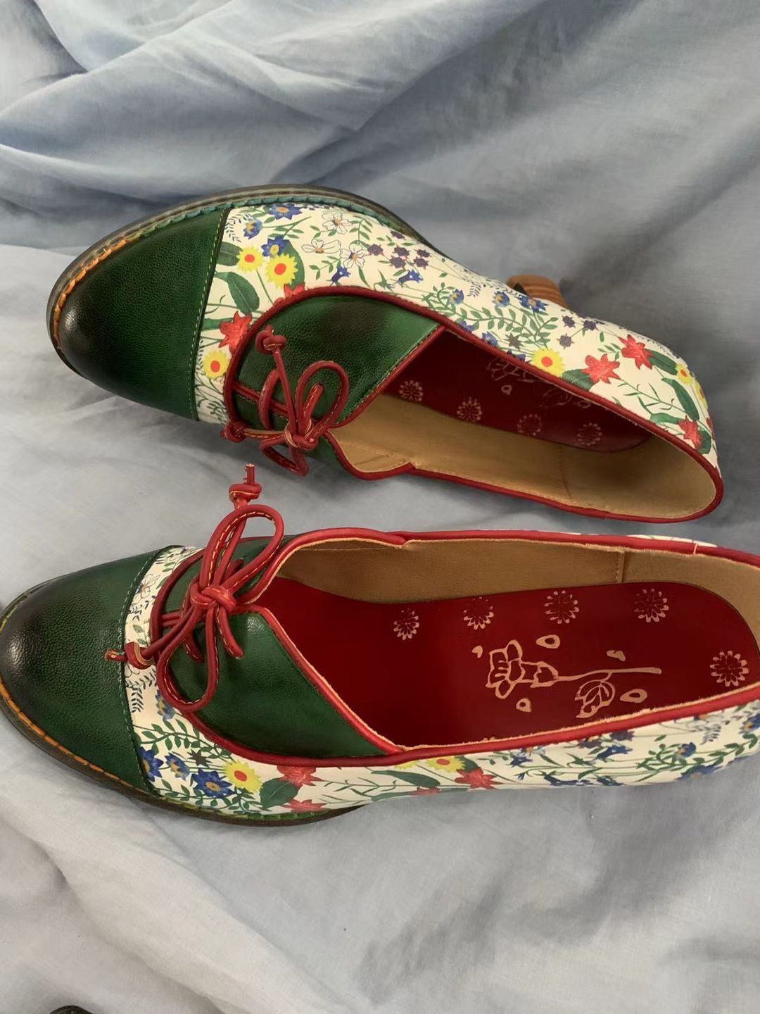 Customer photo review of Vintage Hand-embossed Leather Low Heels