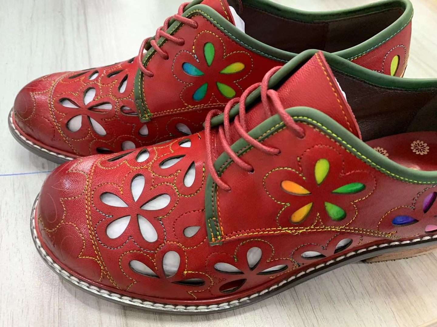 Customer photo review of Vintage Handmade Leather Hollow Flat Shoes