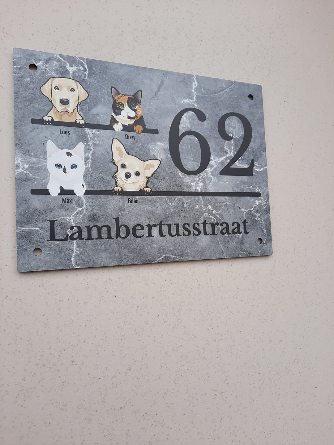 Customer photo review of Huisnummer met marmerlook - Gepersonaliseerd deurbordje
