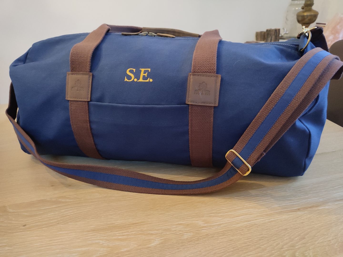 Customer photo review of Dufflebag -M- NAVY mit braunem Gurtband