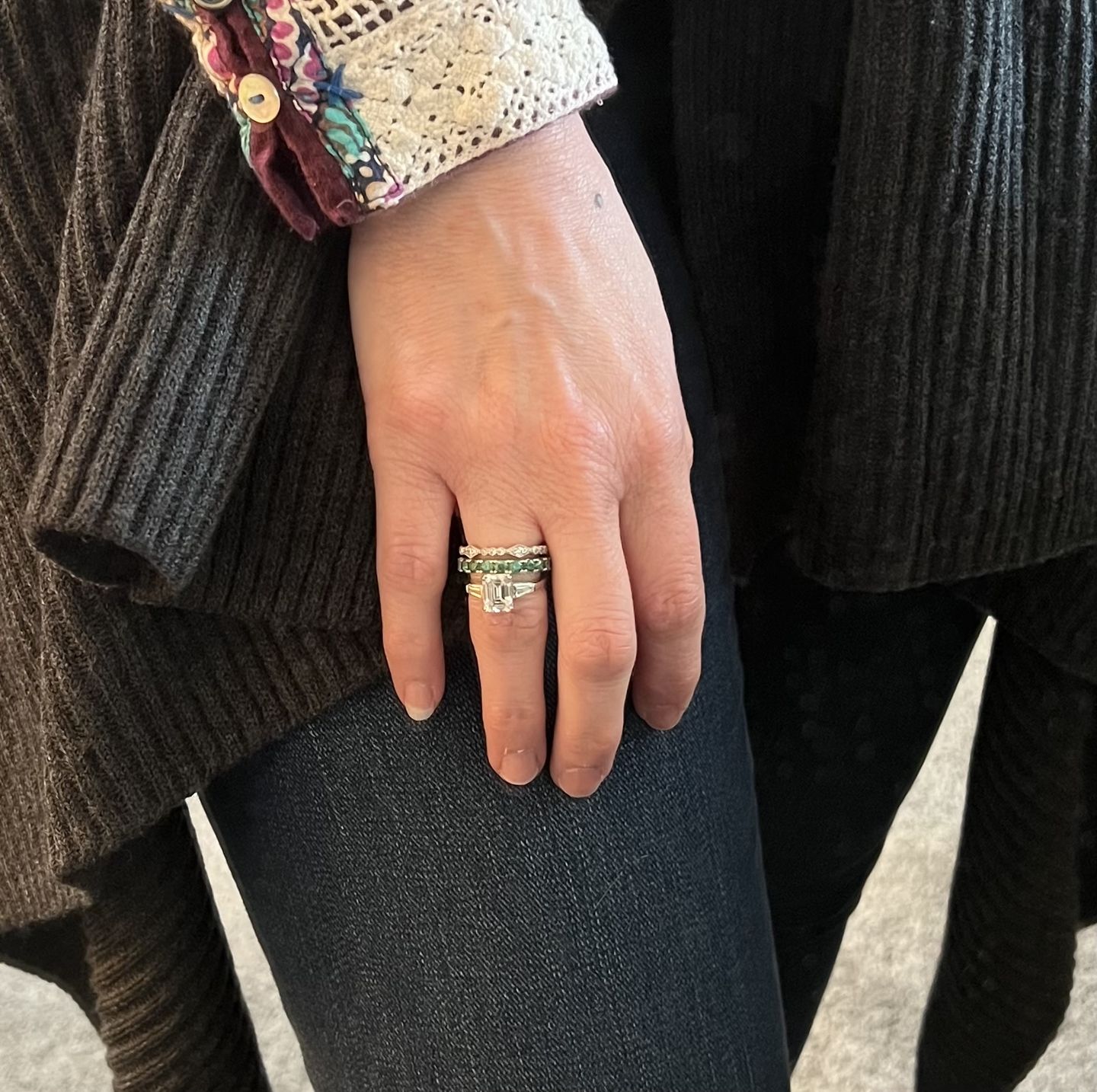 Customer photo review of 3-Stone 2.1ct Emerald Cut CZ Ring in Sterling Silver