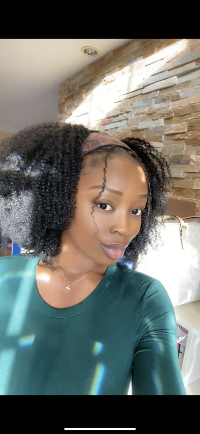 Customer photo review of Mary Afro Kinky Curly Human Hair Headband Wig