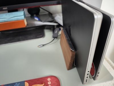 Customer photo review of Wood Laptop Vertical Stand for Desk
