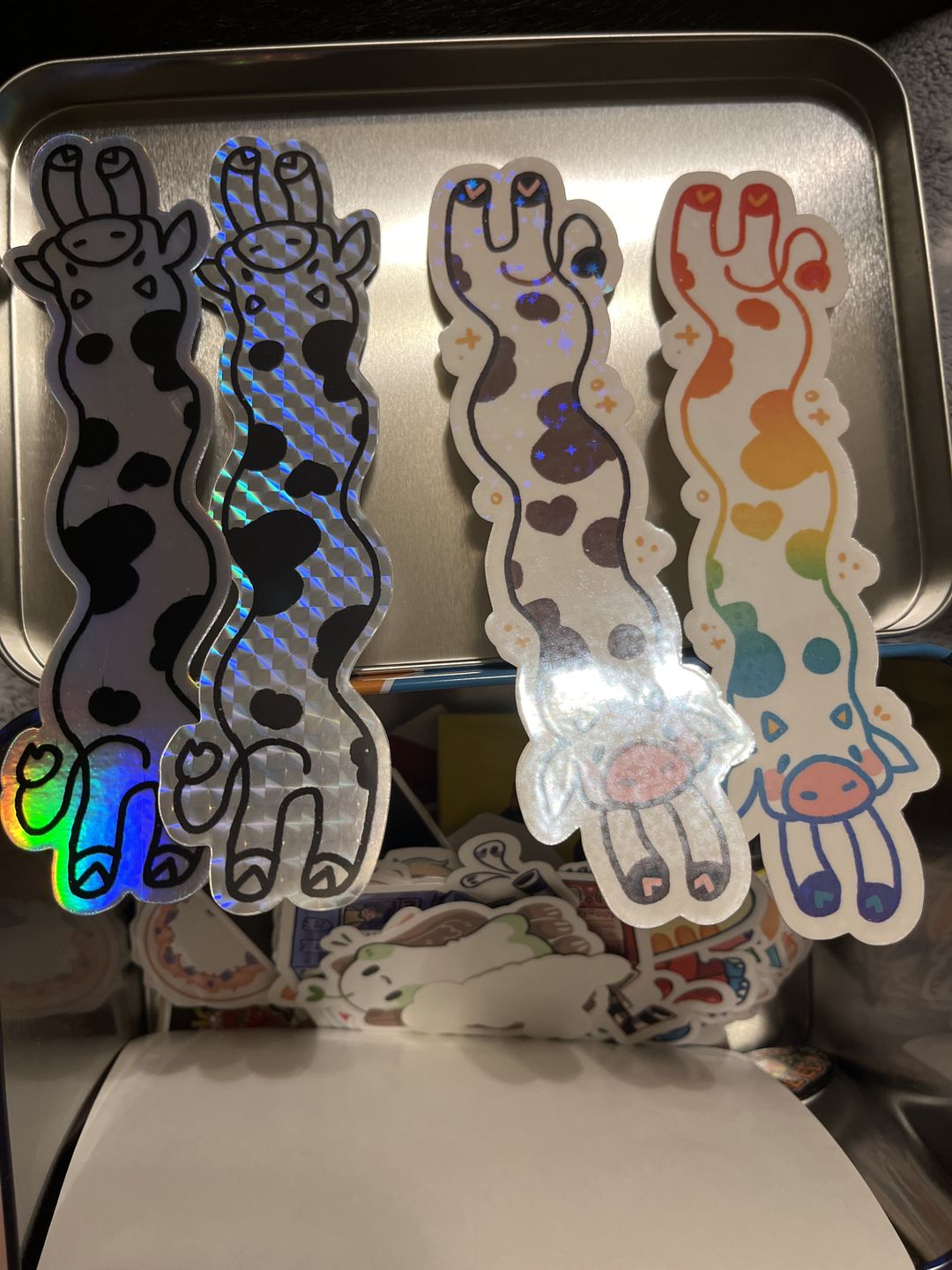 Customer photo review of MORE Sparkly Long Cow Stickers!