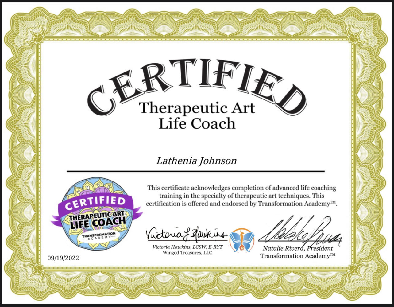 Customer photo review of Therapeutic Art Life Coach Certification