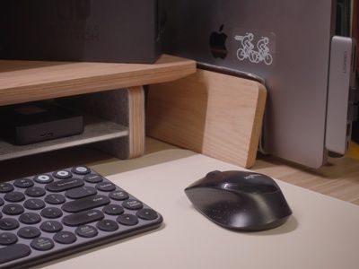 Customer photo review of Wood Laptop Vertical Stand for Desk