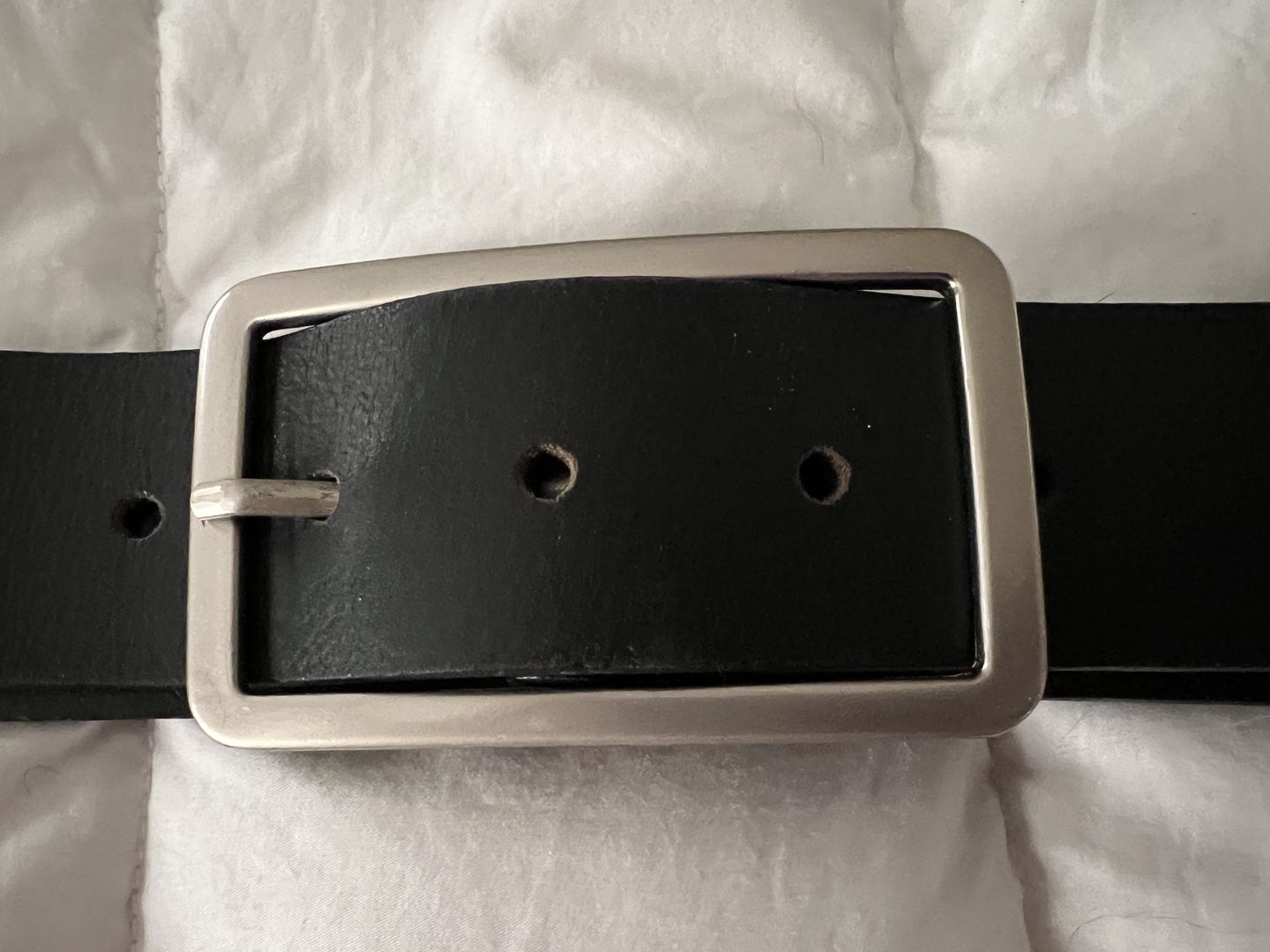 Customer photo review of Lucille - Black Leather Dress Belt with Rectangle Buckle - Made in Canada