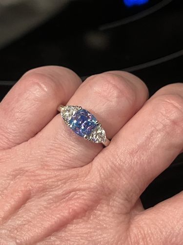 Customer photo review of Kaleidoscope 3-Stone Purple Aqua CZ Ring in Sterling Silver 2ct