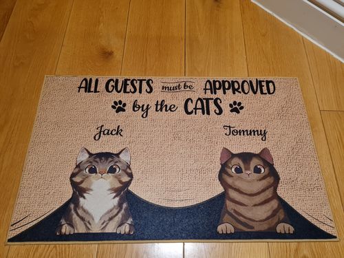 Customer photo review of All Guests Must Be Approved By The Cat Custom Doormat
