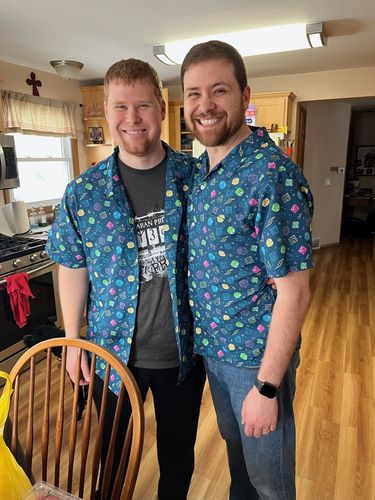 Customer photo review of Dnd RPG Dice Blue Button Up Shirt