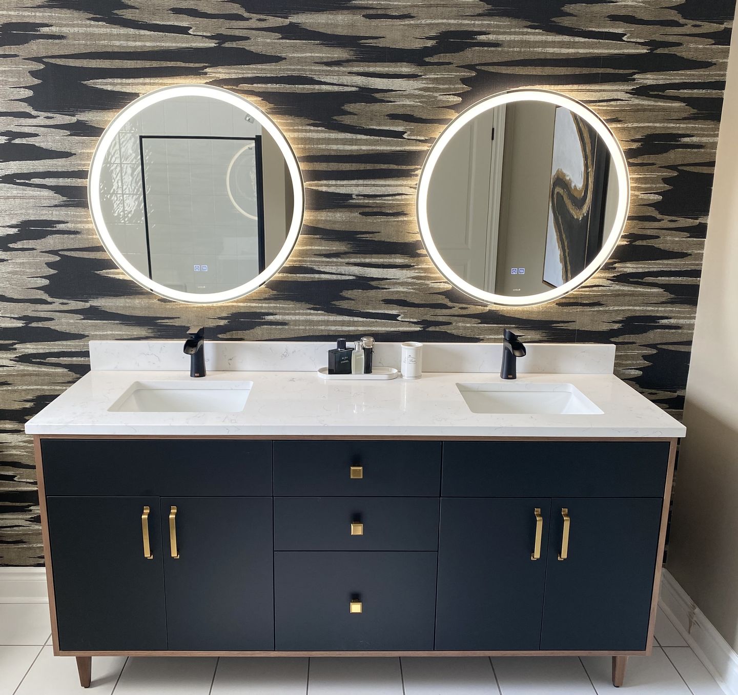 Customer photo review of Sidney 72" Matte Black Bathroom Vanity, Double Sink