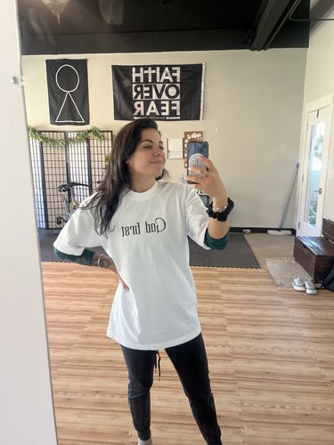 Customer photo review of God First Tee