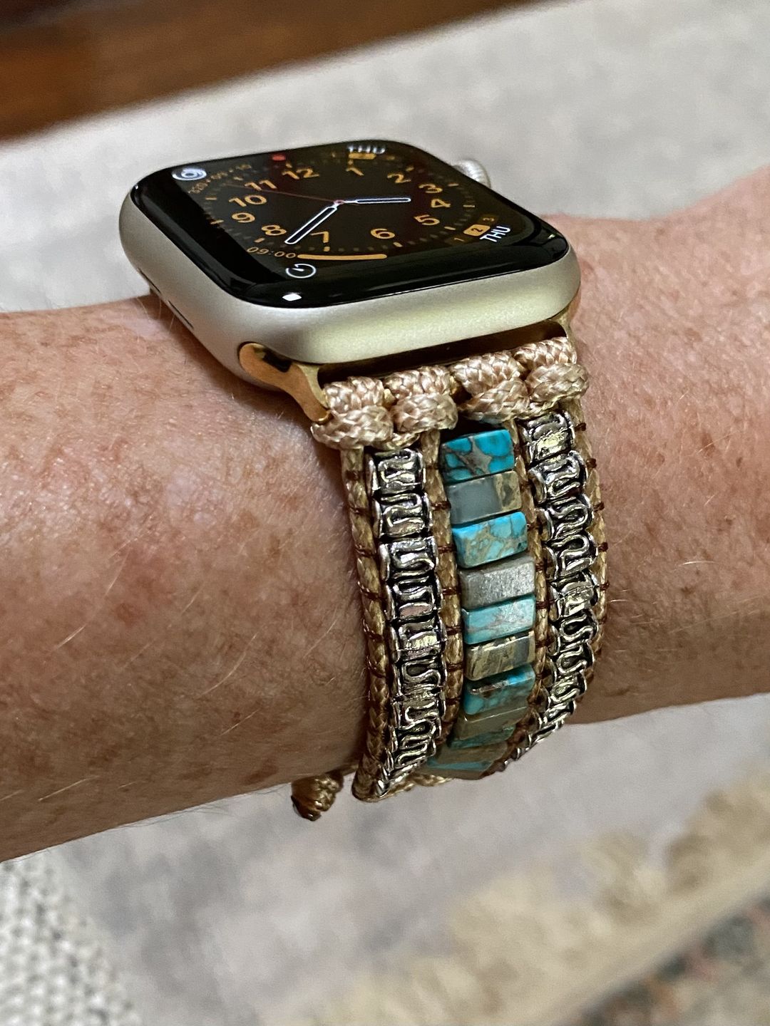 Customer photo review of Divine Ivory Turquoise Apple Watch Strap