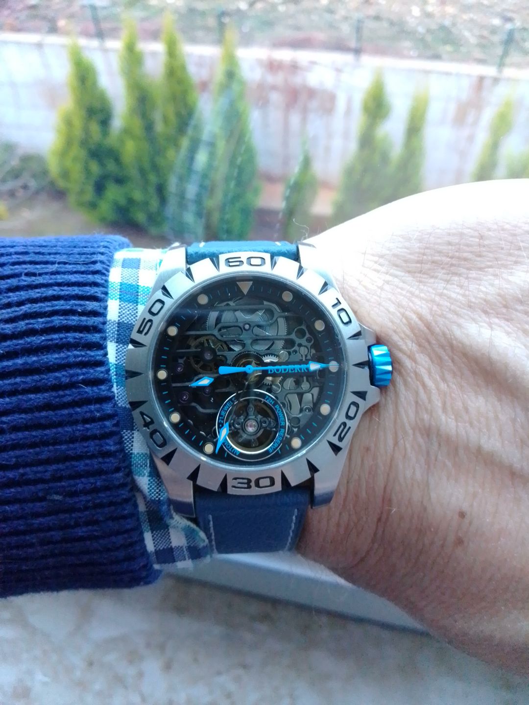 Customer photo review of Urban Titanium 2.0-Silver Hands  | Men's Skeleton 3-hand Automatic Watch Blue Dial  | 72H Power-reserve