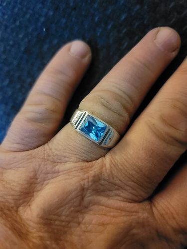 Customer photo review of Gemstone 2 Diamonds Modern Men's Band Ring 925 Solid Silver