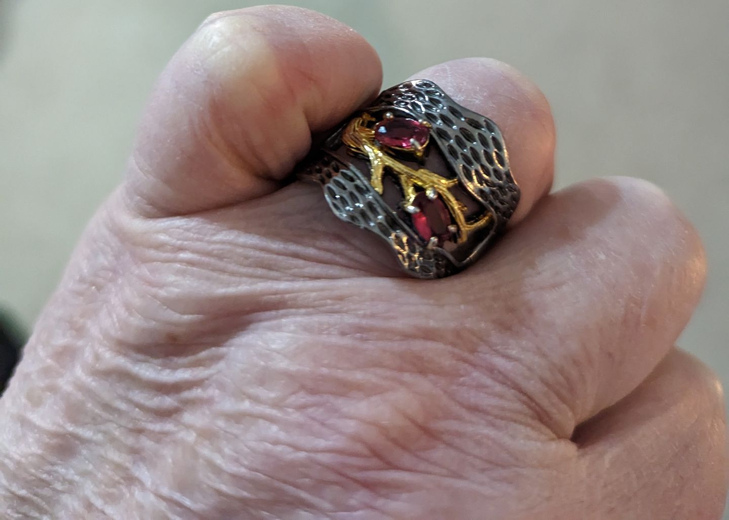 Customer photo review of Retro Red Garnet Ring