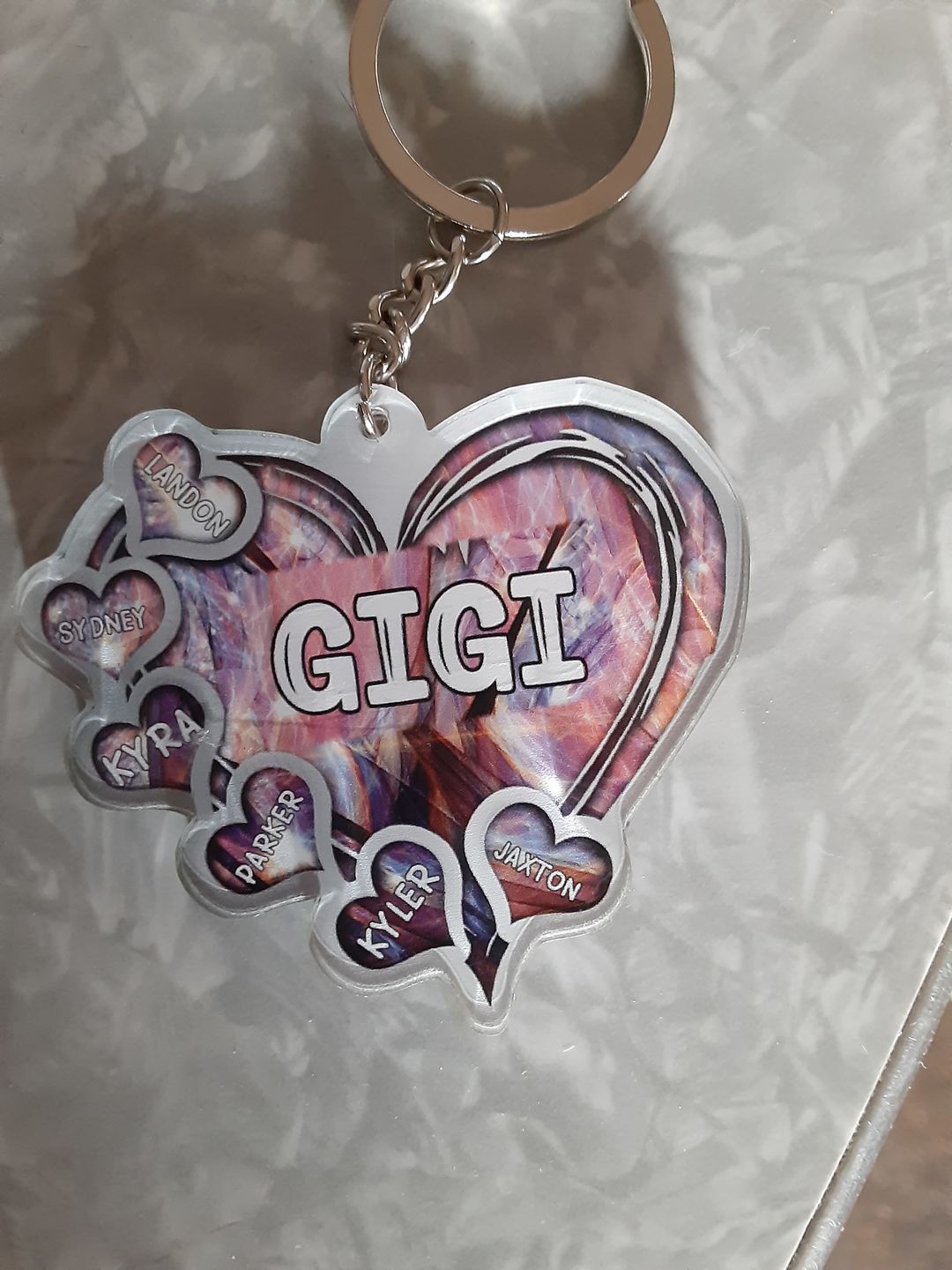 Customer photo review of Grandma- Mom Heart Kids, Multi Colors Personalized Acrylic Keychain