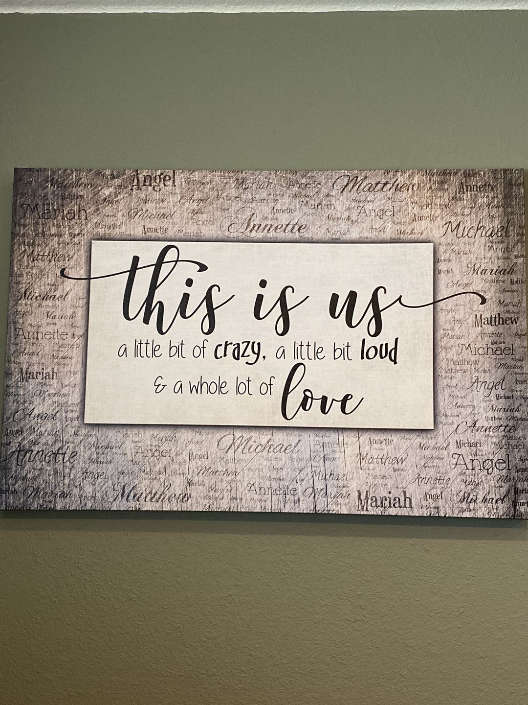 Customer photo review of Personalized "This Is Us" With Names on Background Premium Canvas