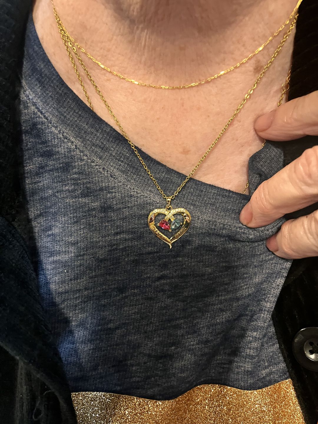 Customer photo review of Valentine's Day Gift Forever Love Birthstone & Diamond Heart Pendant Necklace