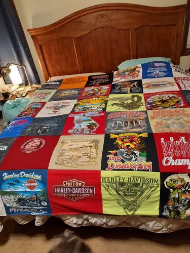 T-shirt quilt with motorcycling, riding themes by Jimmy from GA
