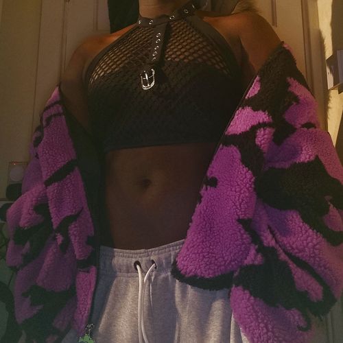 Customer photo review of Mesh buckle halter backless solid crop top