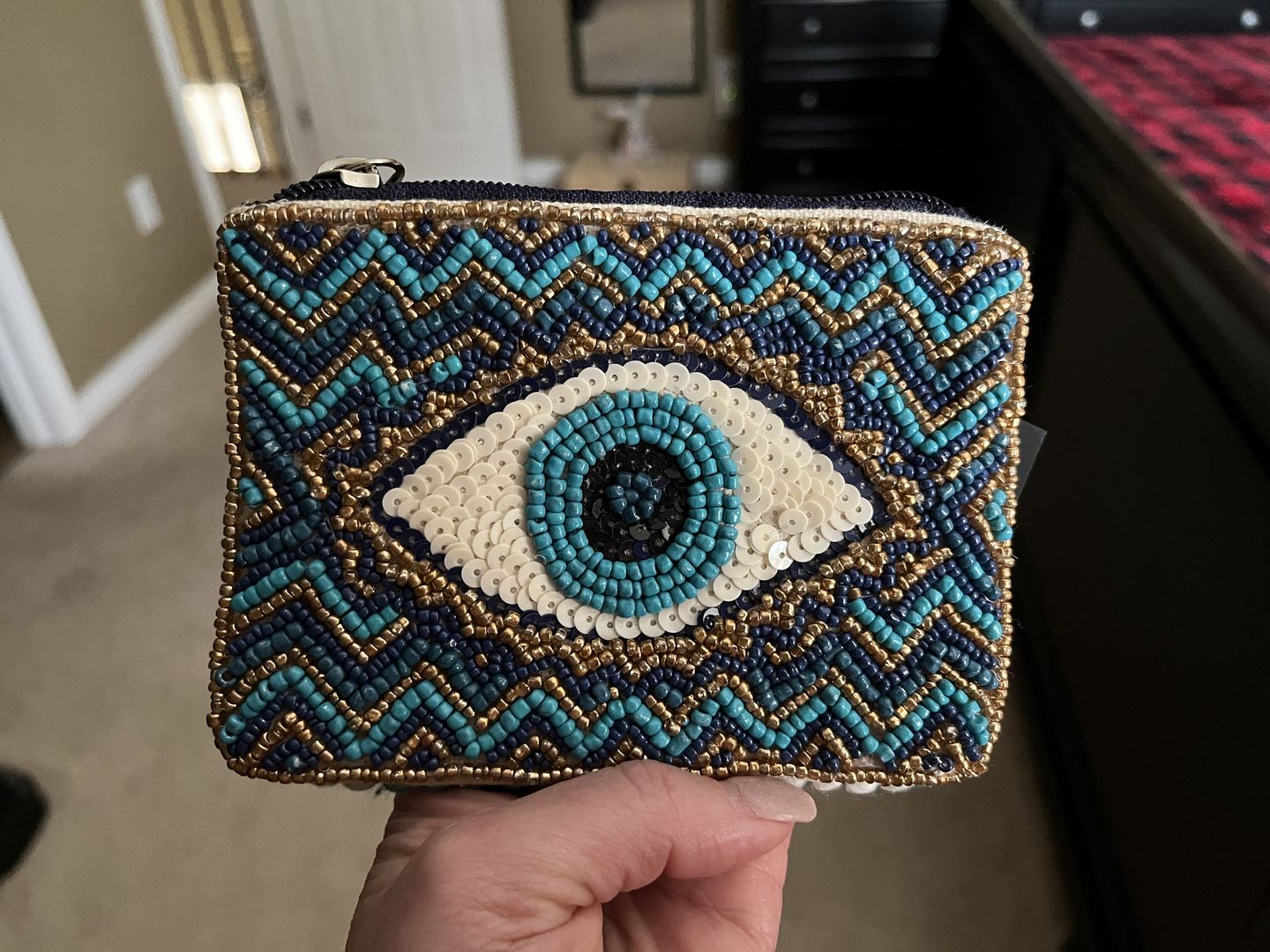 Customer photo review of Grecian Nights Evil Eye Embellished Mini Pouches