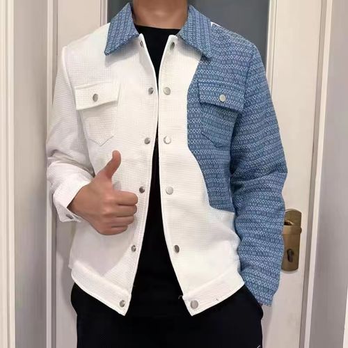 Customer photo review of Men's Casual Colorblock Plaid Slim Jacket