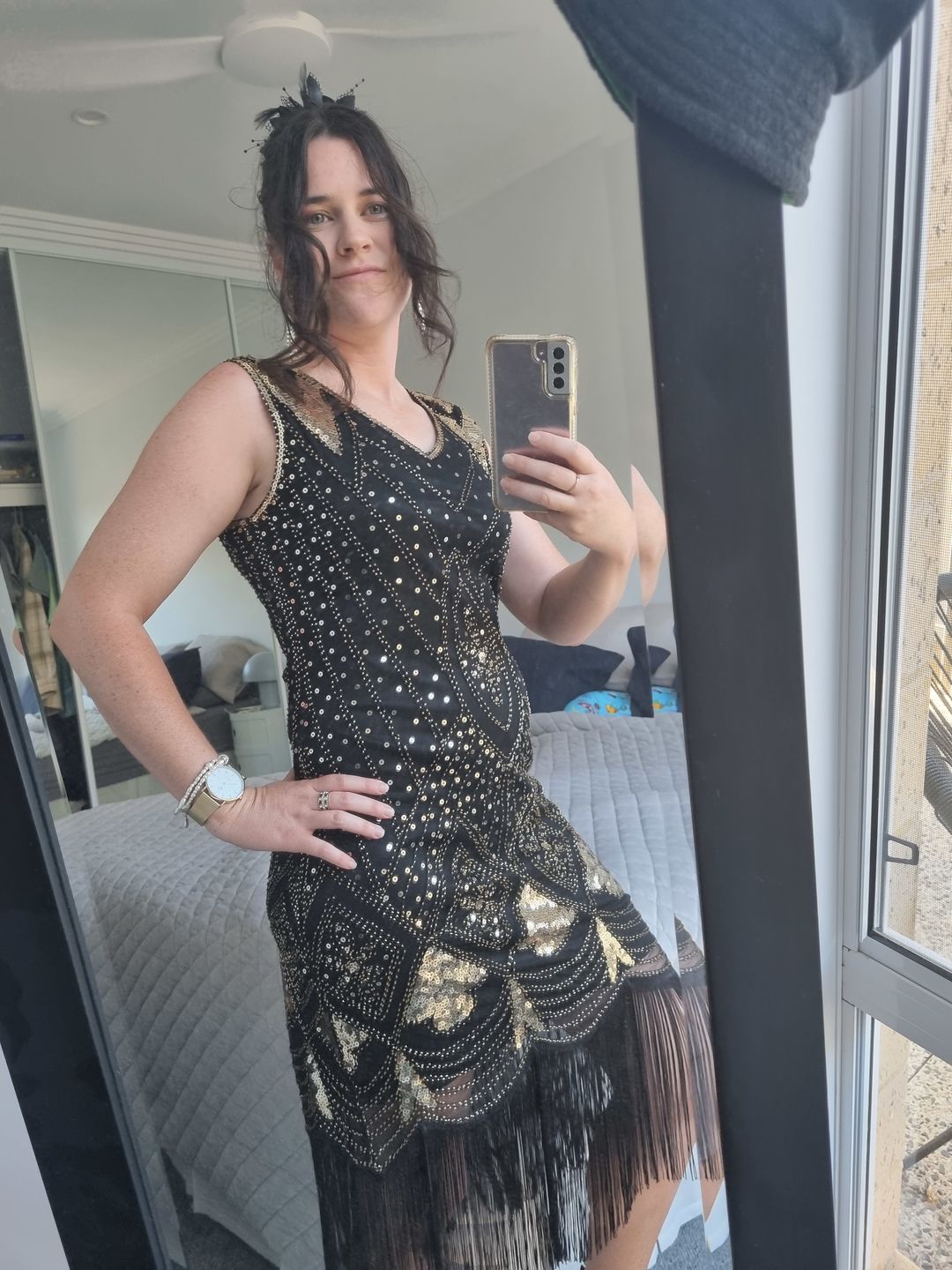 Customer photo review of Black & Gold Beaded Lola Gatsby Dress